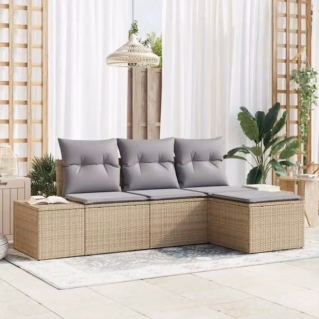 Set Divano da Giardino 4 pz Beige e Grigio Chiaro polyrattan 3355679