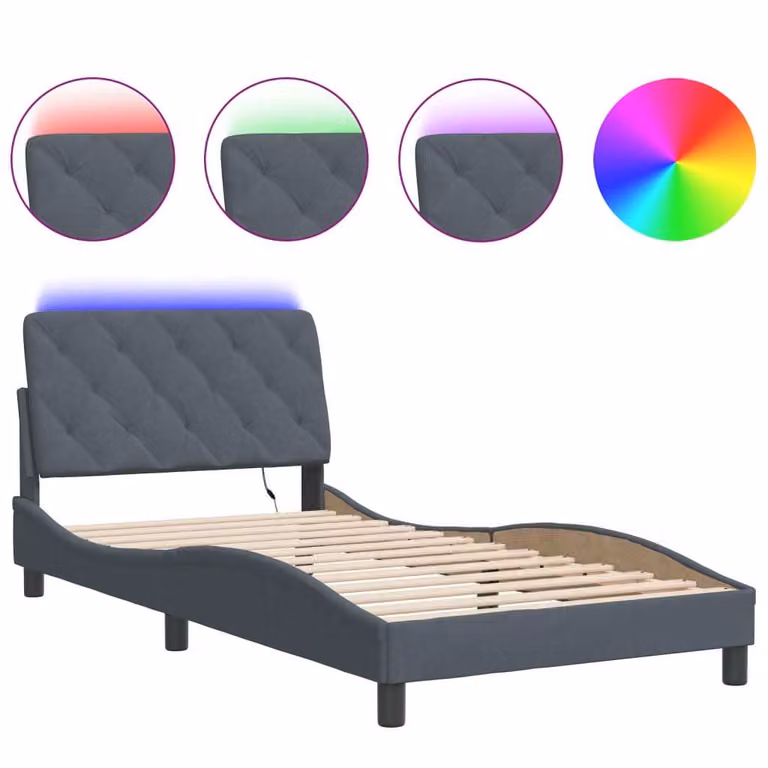 Giroletto con LED senza Materasso Grigio Scuro 100x200 cm in Velluto