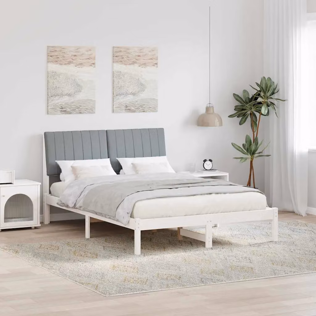 Struttura del letto moderna in pino massello bianco vidaXL L: 140.5 cm, P: 200 cm, H: 207 cm – 1