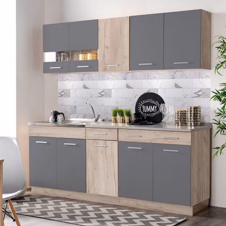 Bornago - Cucina, Nero Antracite, 2 Cassetti, Elettrodomestici non inclusi,