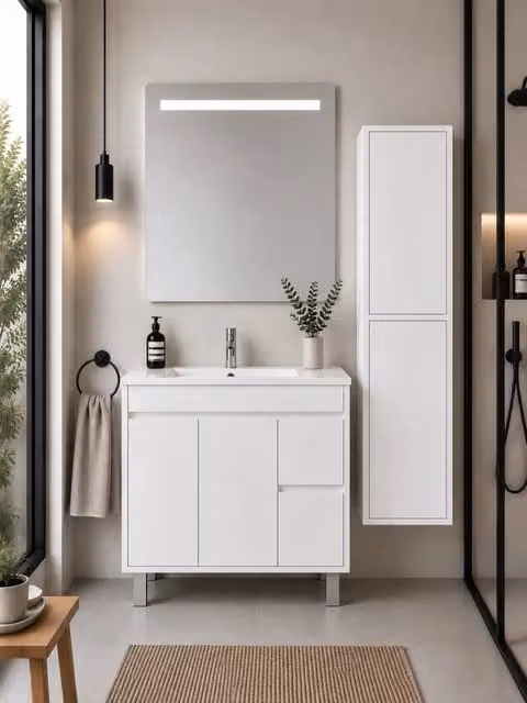 Mobile bagno con lavabo ORIGENBATH ISQUIA senza specchio 70x40 cm bianco con colonna