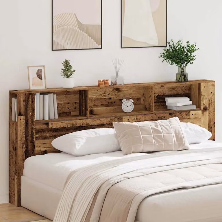 Testata del letto moderna vidaXL in legno ingegnerizzato marrone con ripiano integrato L: 220 cm, H: 102,5 cm, P: 26,65 cm