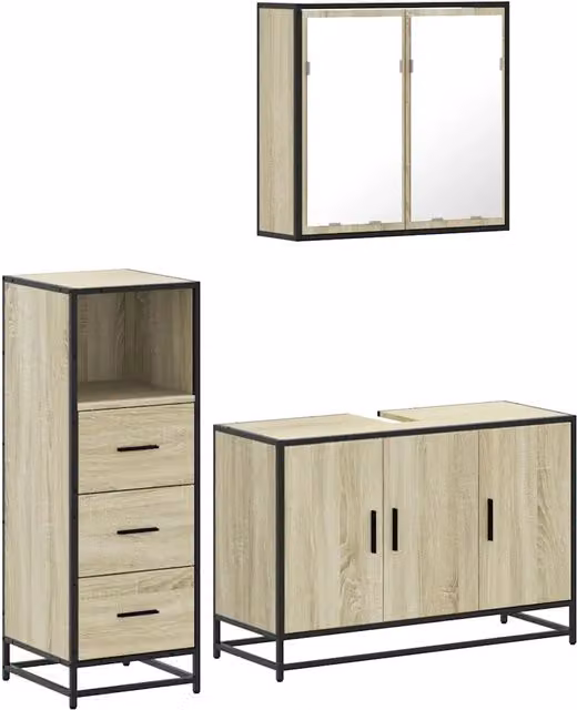 Set Mobili da Bagno | Armadio da bagno 3 pz Rovere Sonoma in Legno Multistrato
