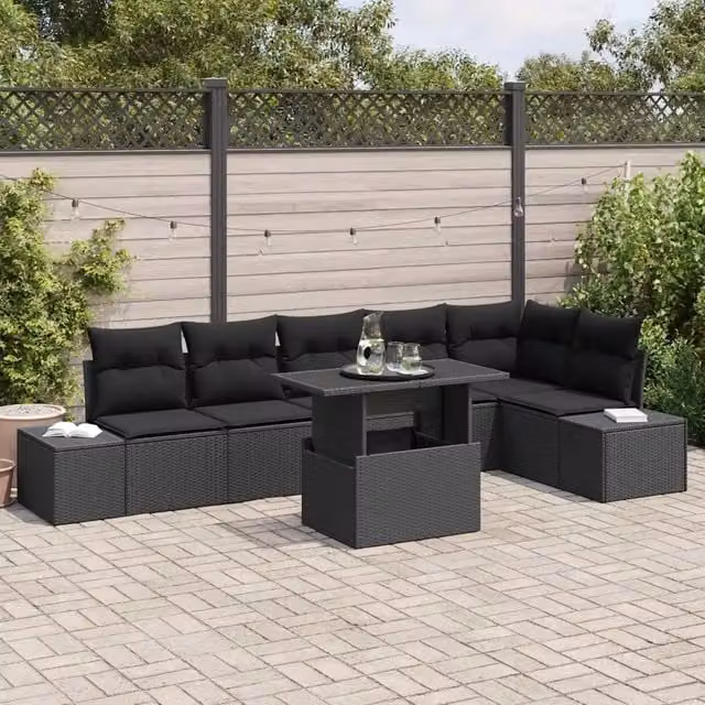 Set Divano da Giardino 7 pz Nero polyrattan 3349199