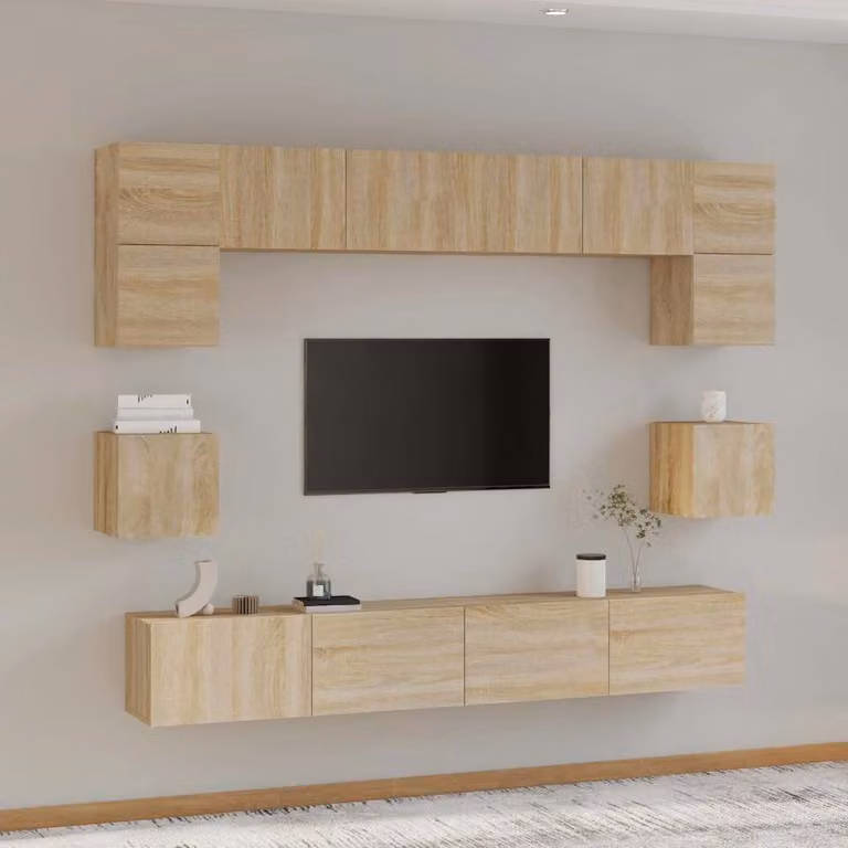 Set di mobili porta TV vidaXL in 8 pezzi in legno multistrato e MDF color rovere sonoma beige e marrone per soggiorno