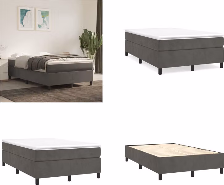 vidaXL Letto a molle grigio scuro 120x200 cm in velluto - Letto a molle - Letti a molle - Letto - Mobili per la camera da letto