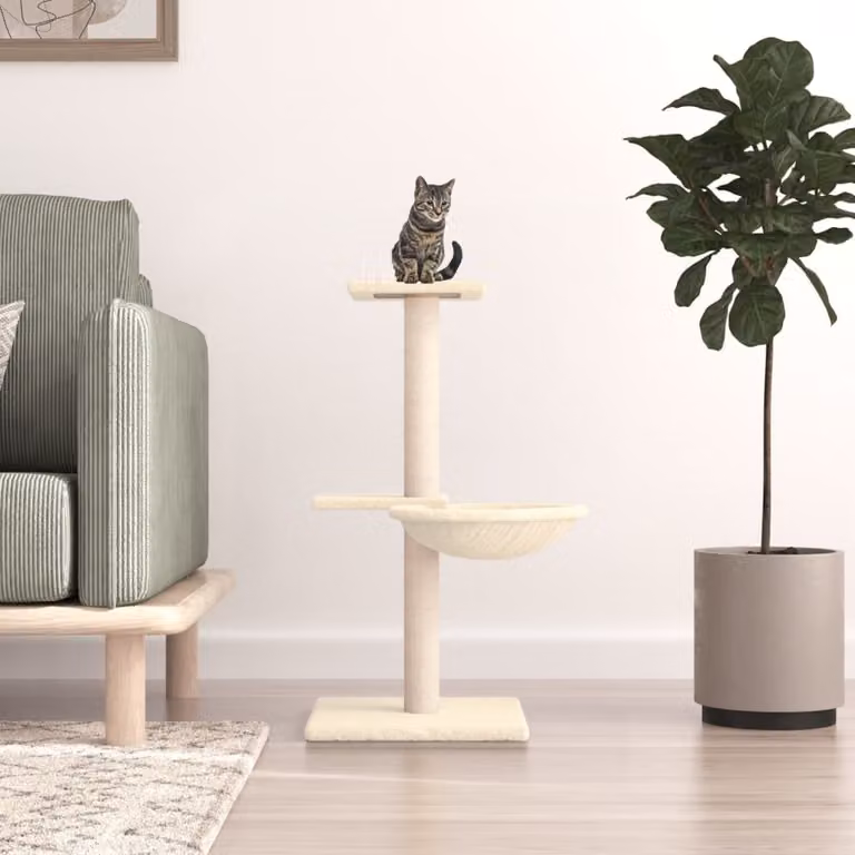 vidaXL Albero per Gatti con Tiragraffi in Sisal Beige H: 72 cm, L: 44 cm, P: 44 cm