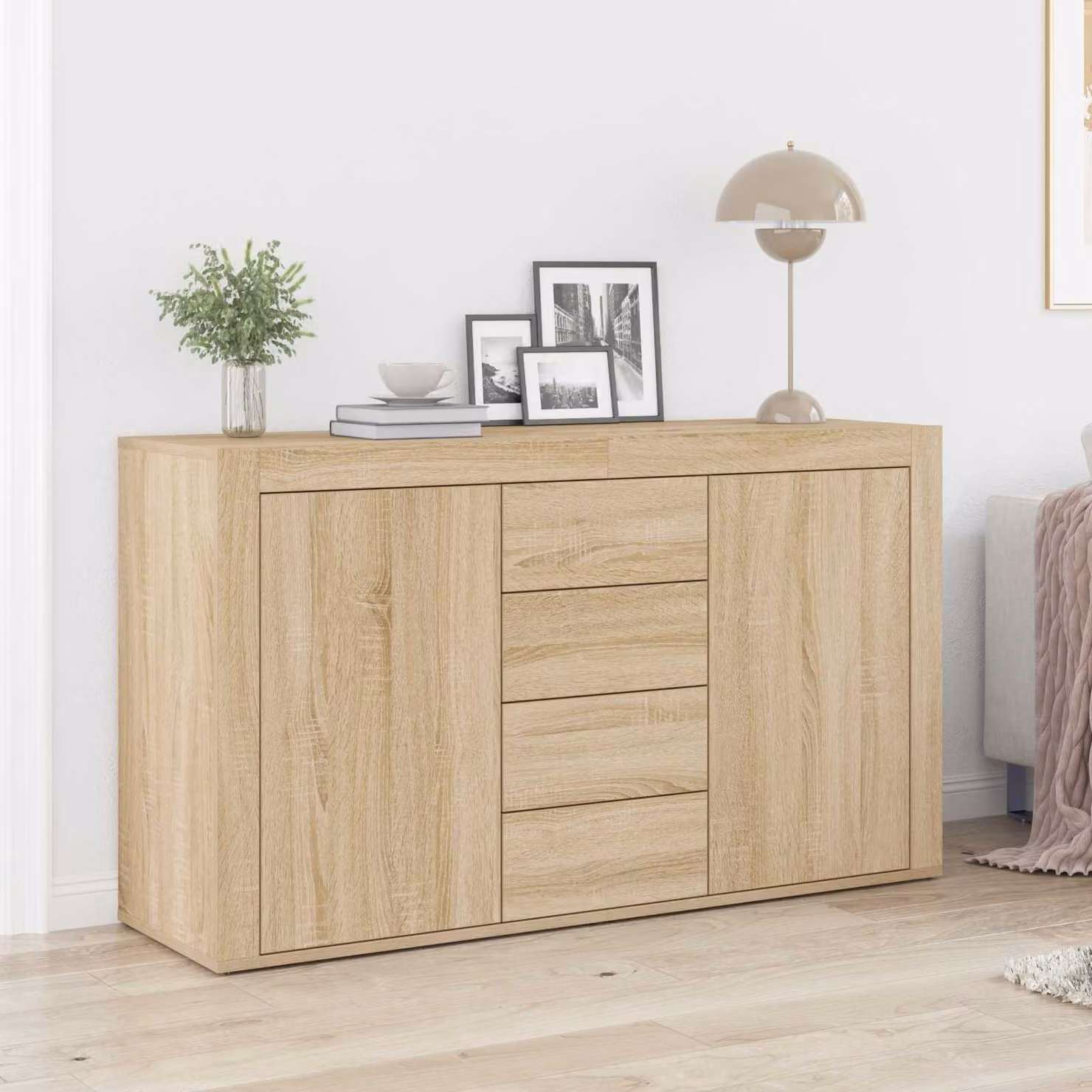 Credenza moderna vidaXL in legno ingegnerizzato color rovere Sonoma, L 120 x P 36 x H 69 cm