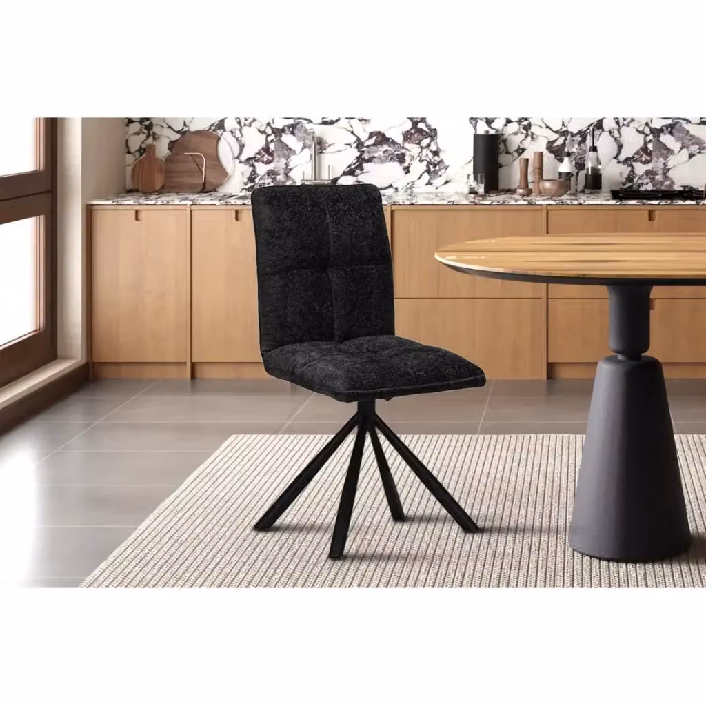 Sedia da pranzo girevole DANIEL Meublorama in tessuto grigio e metallo nero stile industriale Altezza: 96,5 cm – 2