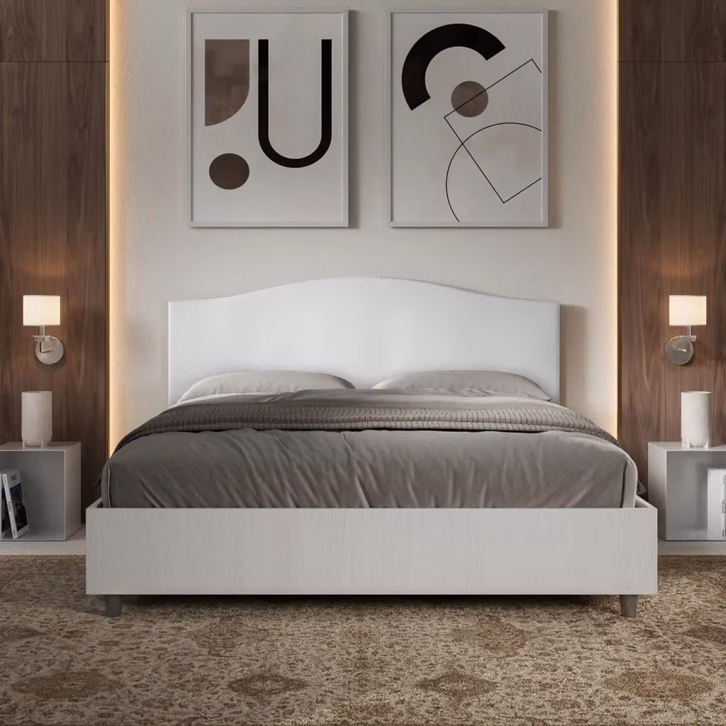 Letto Matrimoniale con Contenitore a Alzata Giordanoshop, Struttura Bianco Frassico e Testata in Similpelle, L/P: 160 x 200 cm – 2