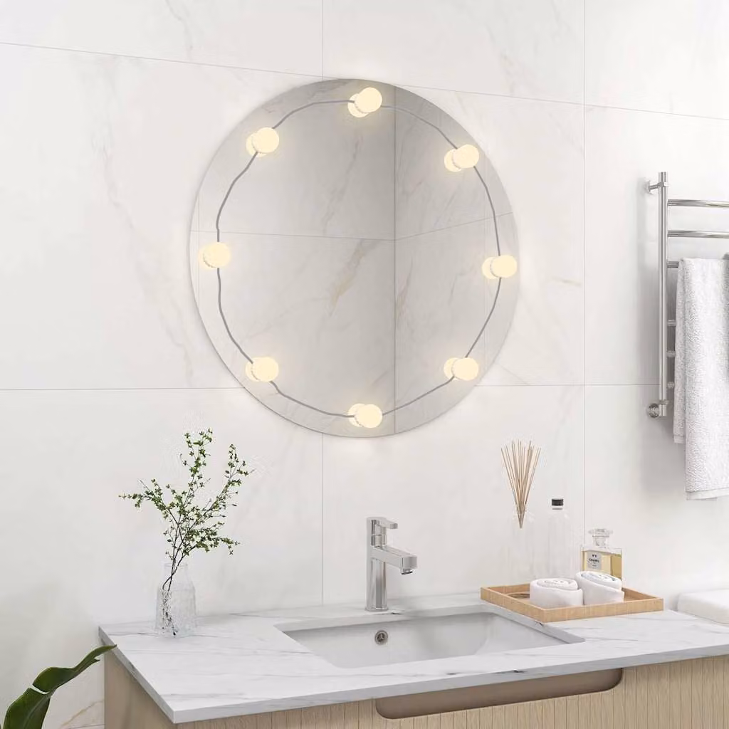 Specchio da parete rotondo con luci LED vidaXL, colore argento e bianco, Diametro: 70 cm, Profondità: 13 cm