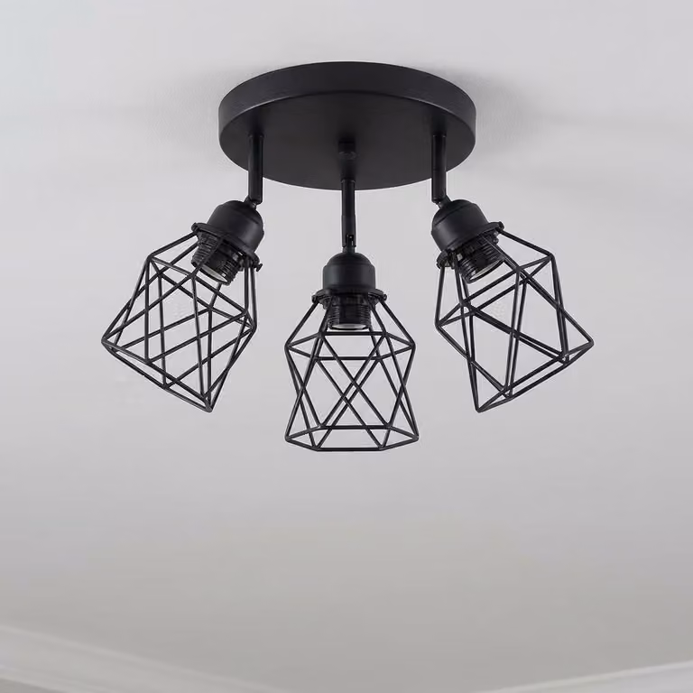 Lampada da soffitto a LED nera 25 cm E27 faretto da soffitto rotondo a 3 luci in metallo 360° lampada moderna per soggiorno, cucina, corridoio, sala da pranzo [senza lampadina]