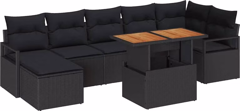 Set Divano da Giardino con archiviazione 8 pcs Nero Poly Rattan