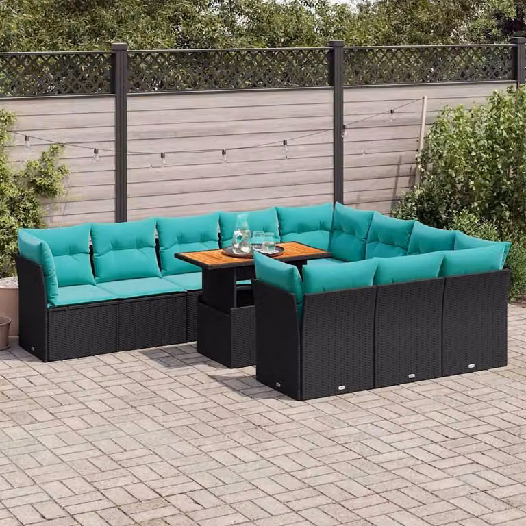 Maison Exclusive - Set da giardino 11 pezzi con cuscini in poly rattan nero
