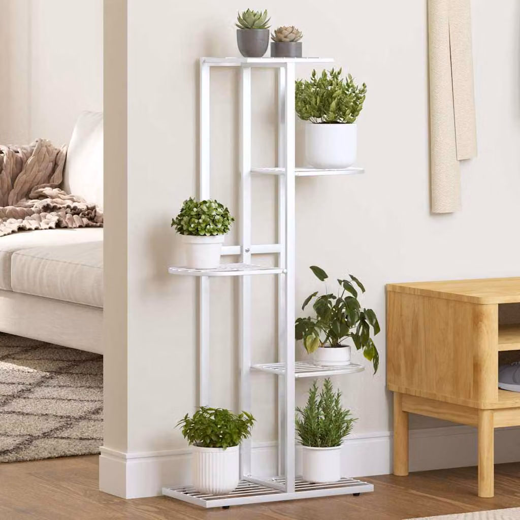vidaXL Piedistallo per Piante a 5 Piani in Metallo Bianco Lucido L: 43 cm, P: 22 cm, H: 98 cm