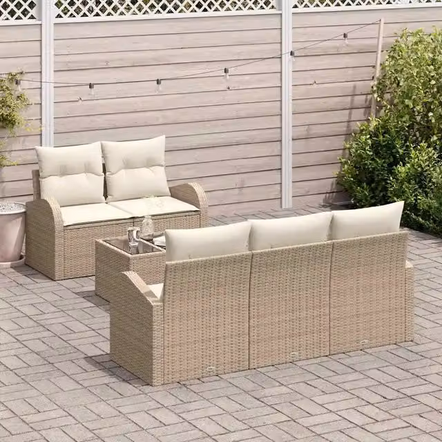 Set Divano da Giardino 6 pz 5-Numero di posti Beige e Crema 3354590