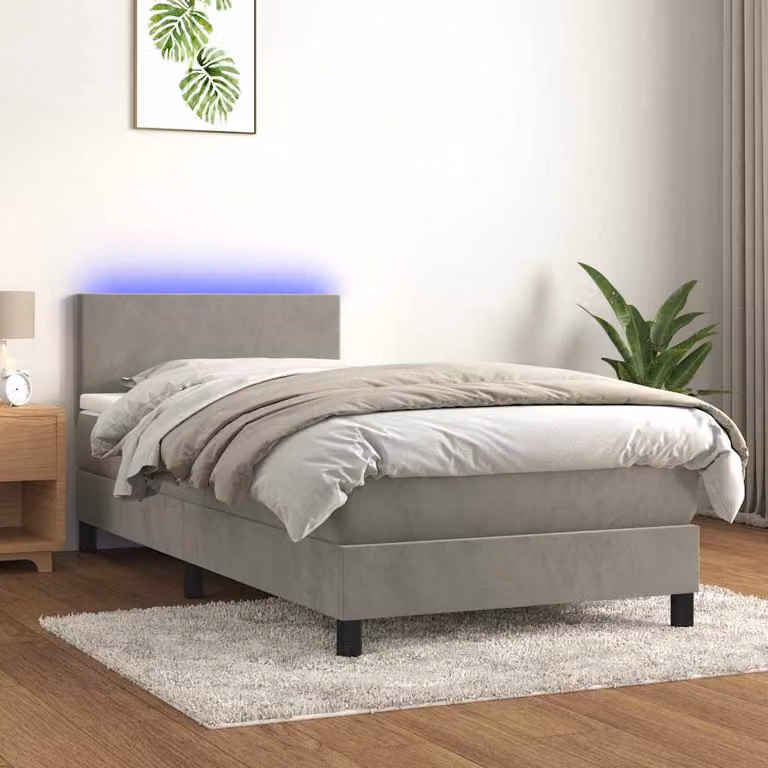 vidaXL Letto Ibrido con Materasso e Illuminazione LED in Velluto Grigio Chiaro L: 200 cm, P: 80 cm
