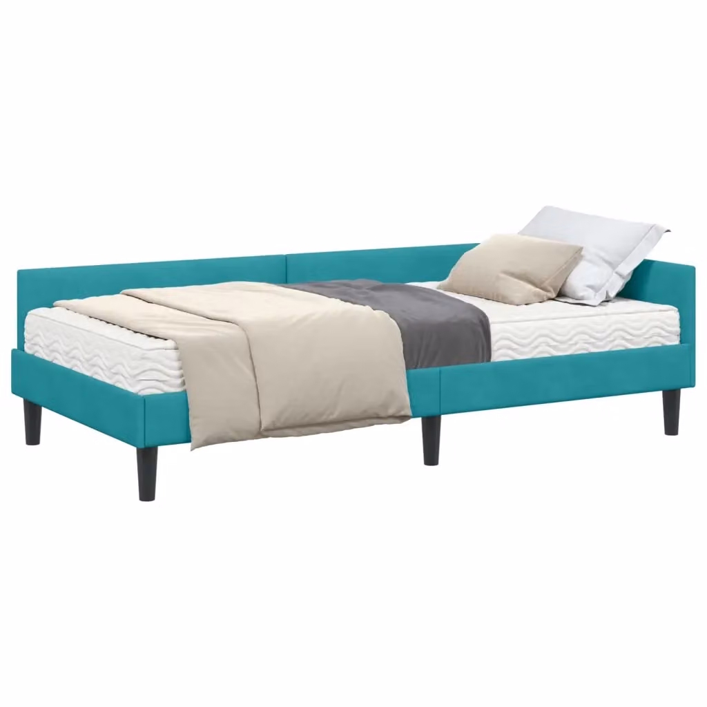 vidaXL Struttura Letto Angolare in Velluto Turchese con 2 Materassi in Schiuma L/P/H: 100 x 200 x 57 cm – 2