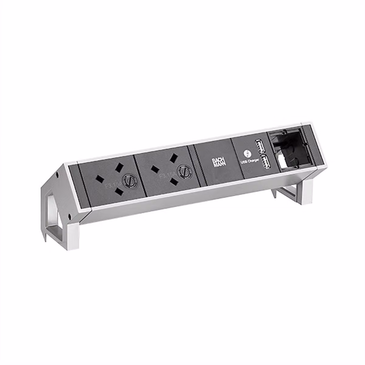 BACHMANN DESK2 2xUK 3,15A Caricatore USB, 1xCM Strom0,2m GST18 Inox Regno Unito