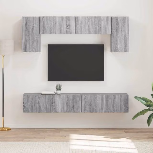 Set mobile TV 4 pz-Credenza per TV Grigio Sonoma Legno multistrato 421775