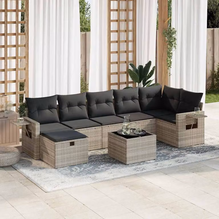 Set Divano da Giardino a L vidaXL 8 Pezzi con Cuscini Grigio Matt e Polyrattan