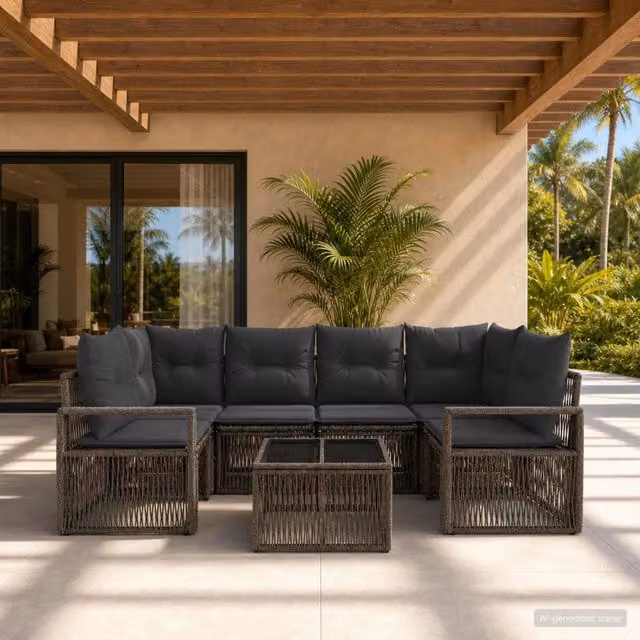 Set Divano da Giardino 7 pz Grigio polyrattan 3435647