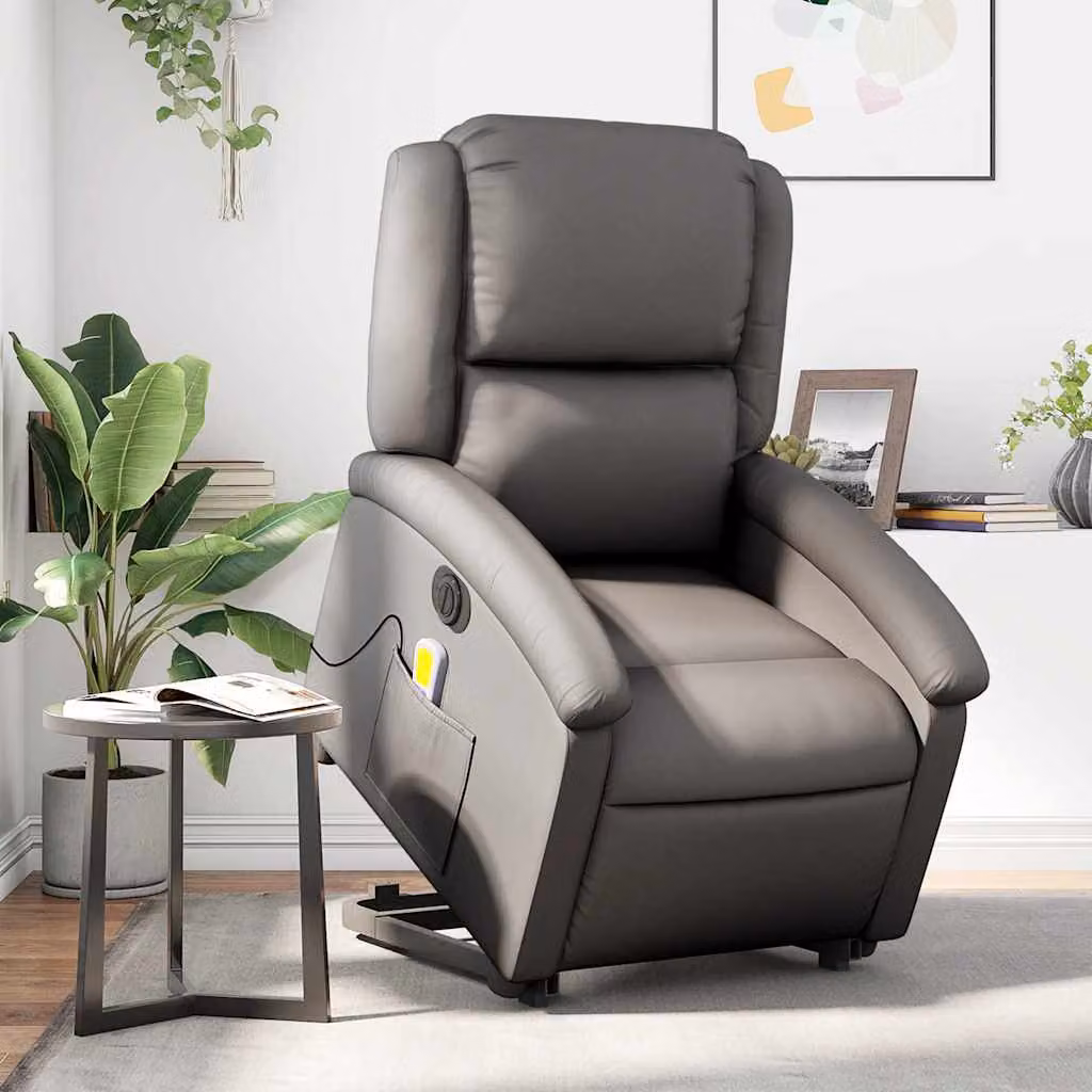 Poltrona Alzapersona Elettrica con Massaggio Reclinante vidaXL in Pelle Sintetica Grigia – 1