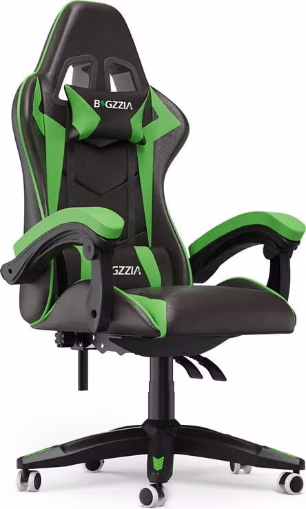 Bigzzia Sedia da gioco ergonomica - Sedie da gioco con cuscino lombare + poggiatesta Sedia da gioco Sedia da ufficio regolabile in altezza Sedia da computer per adulti ragazze ragazzi - Nero Verde