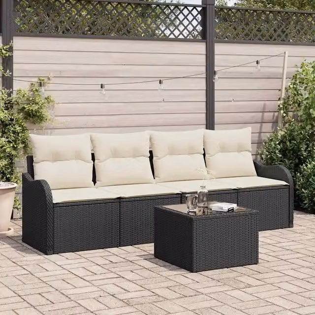 Set Divano da Giardino-Sofa da Giardino-Divanetto da esterno Nero polyrattan 559194