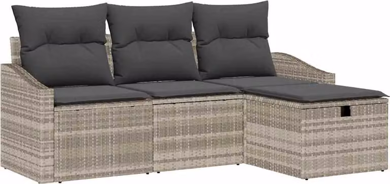 Set di divani con cuscino 4 pcs Grigio chiaro polyrattan