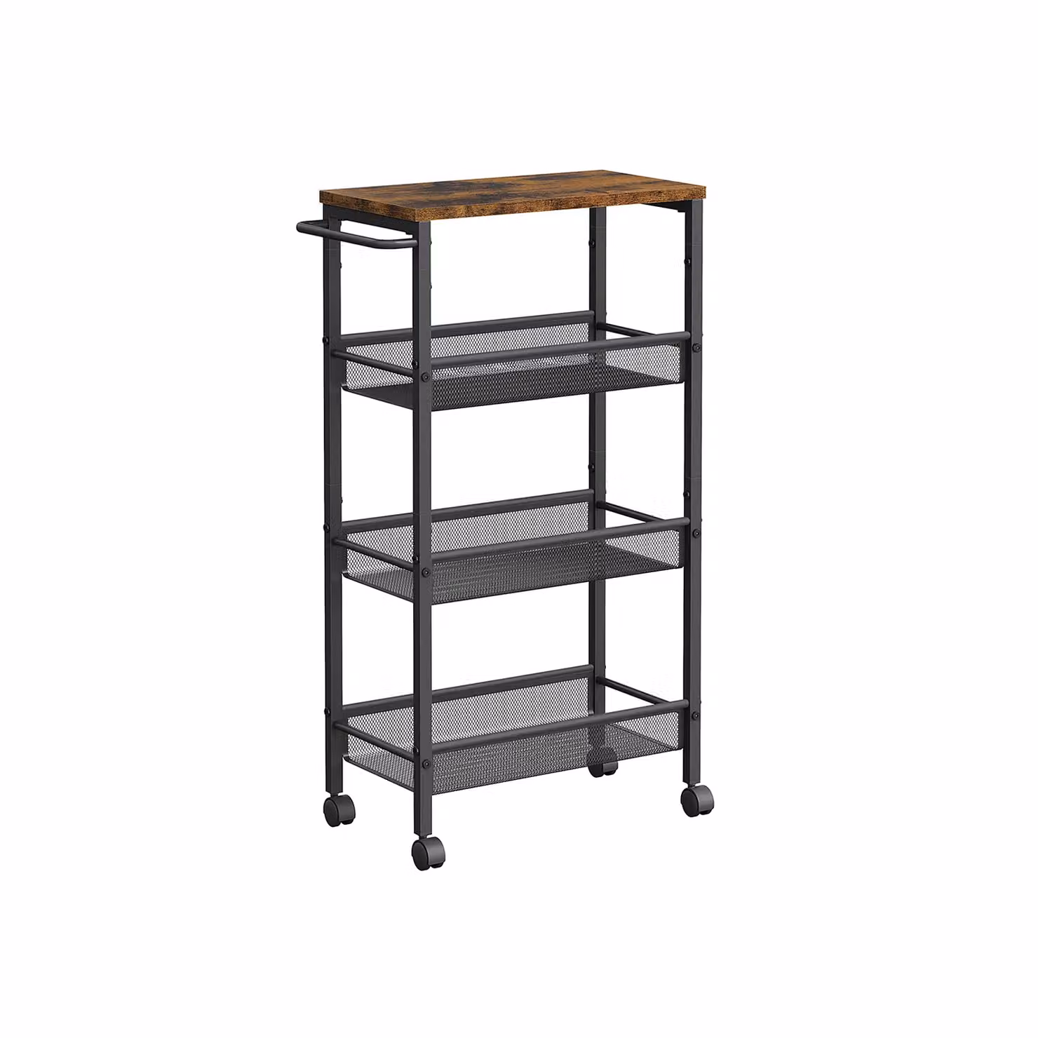 Carrello a 4 Ripiani con Ruote, Nero