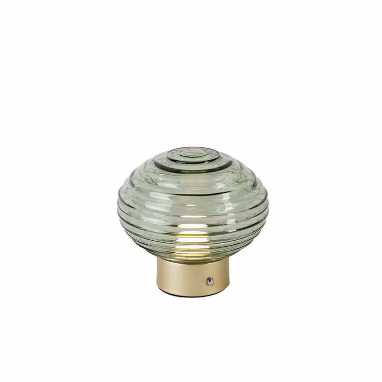 Trio Leuchten - Lampada da tavolo moderna in ottone con vetro verde, ricaricabile - Lexie Touch-function dimmer I Dimmerabile I Soggiorno I Camera da letto - Rotonda - I (non sostituibile) LED
