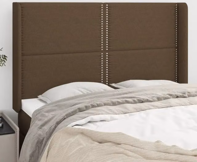Testiera ad orecchio vidaXL in tessuto marrone con struttura in legno L: 147 cm, P: 16 cm, H: 118-128 cm – 2