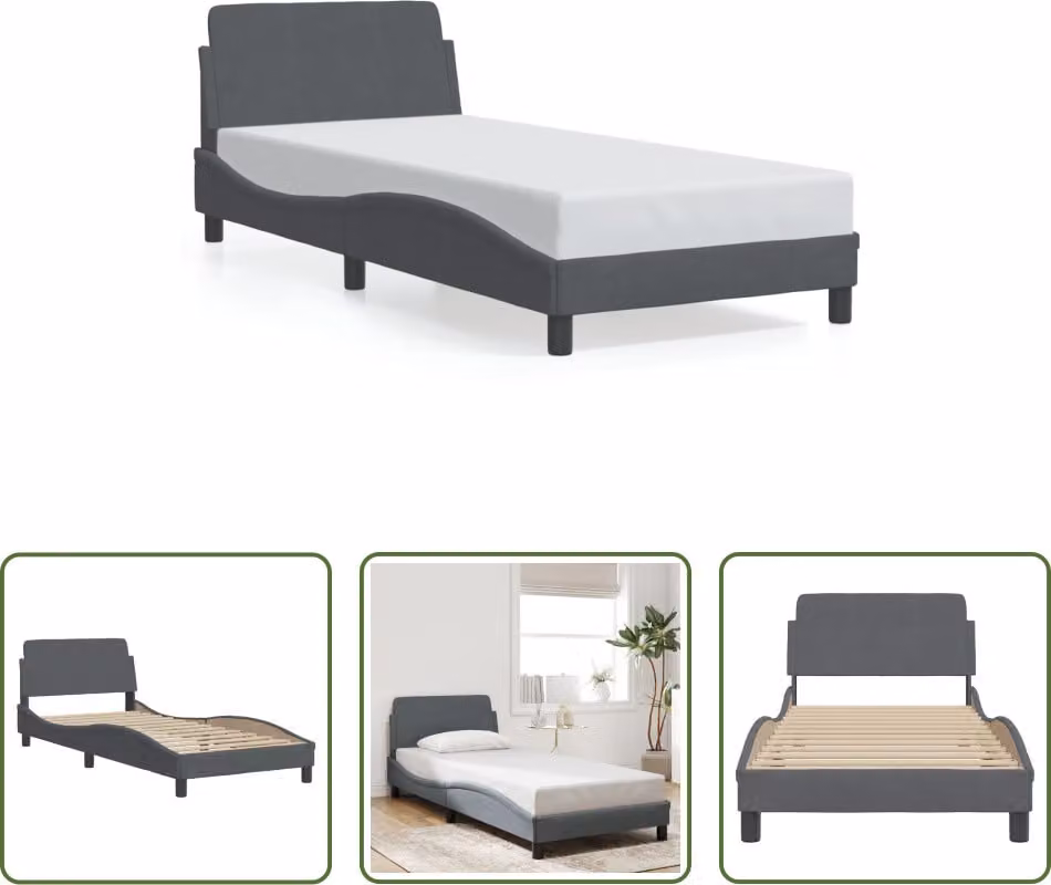 The Living Store Struttura letto con testiera grigio scuro 90x200 cm in velluto