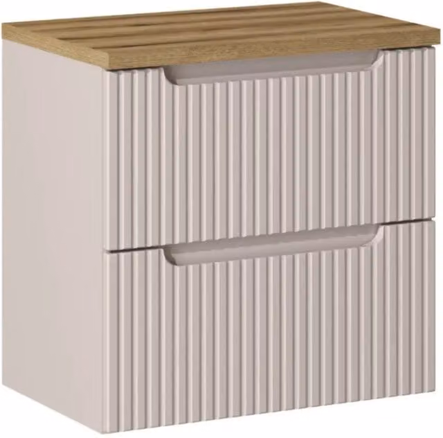 Set da bagno VANO cachemire e quercia 60cm: mobile sotto lavabo con cassetti rigati verticalmente + piano per lavabo