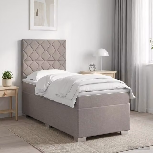 Letto box spring con materasso Tortora 100 x 200 cm Tessuto 3453350