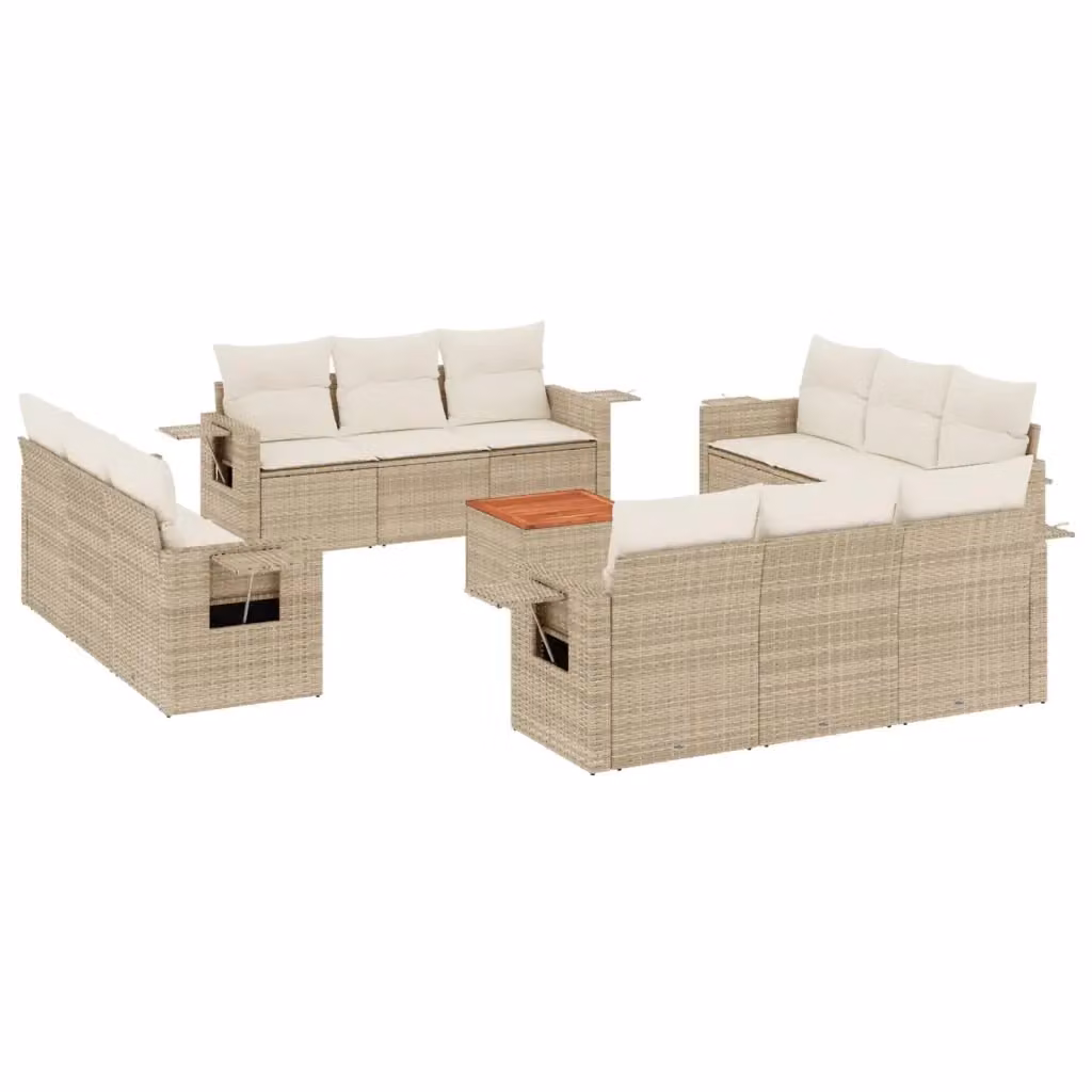 vidaXL Set Divano da Giardino 13 pz in Polyrattan Beige con Cuscini e Tavolino da Esterno – 2
