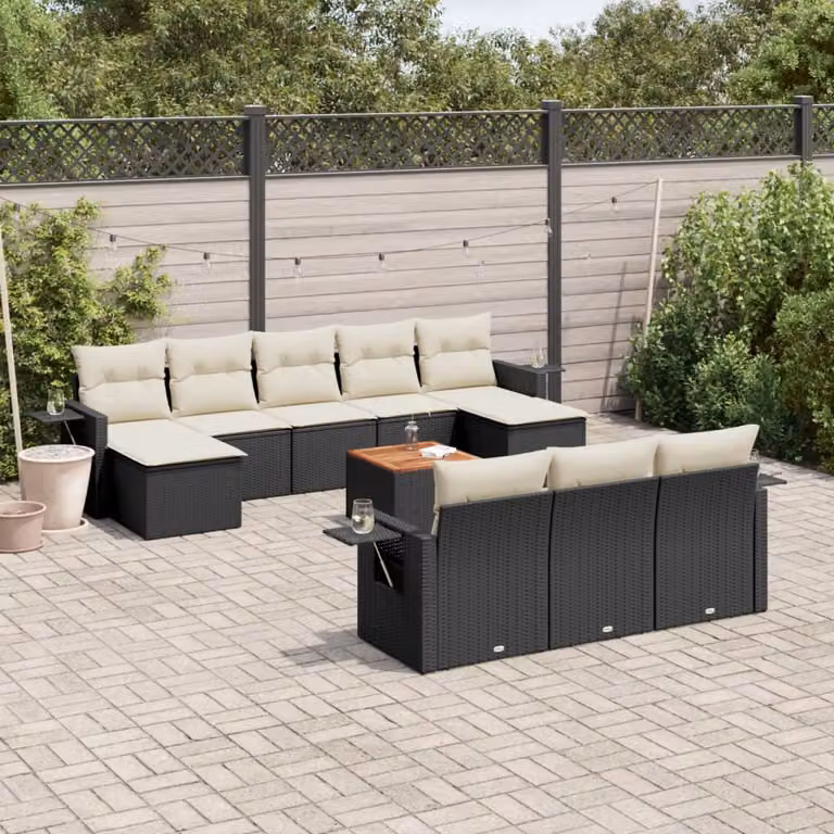 vidaXL Set Divani da Giardino 11 pz in Polyrattan Nero con Cuscini e Tavolino da Esterno