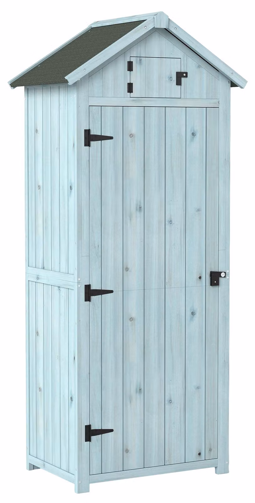 Outsunny Armadio da giardino con ripiani, tetto in asfalto, legno, blu
