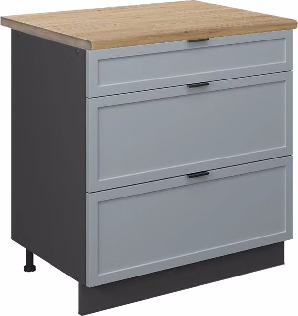 Mobiletto base per cucina Fame-Line Blu-grigio chiaro/Antracite 80 cm con 3 cassetti, PL Rovere Vicco