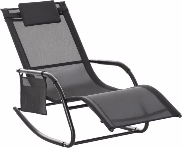 Poltrona a dondolo da esterno con braccioli e cuscino poggiatesta 150x62x88 cm ¨C Xylo ¨C Nero