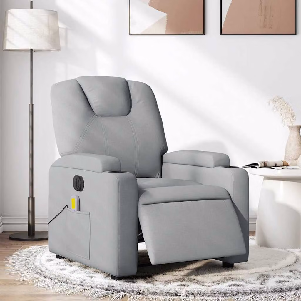 Poltrona Reclinabile Elettrica con Massaggio vidaXL in Tessuto Grigio – 1