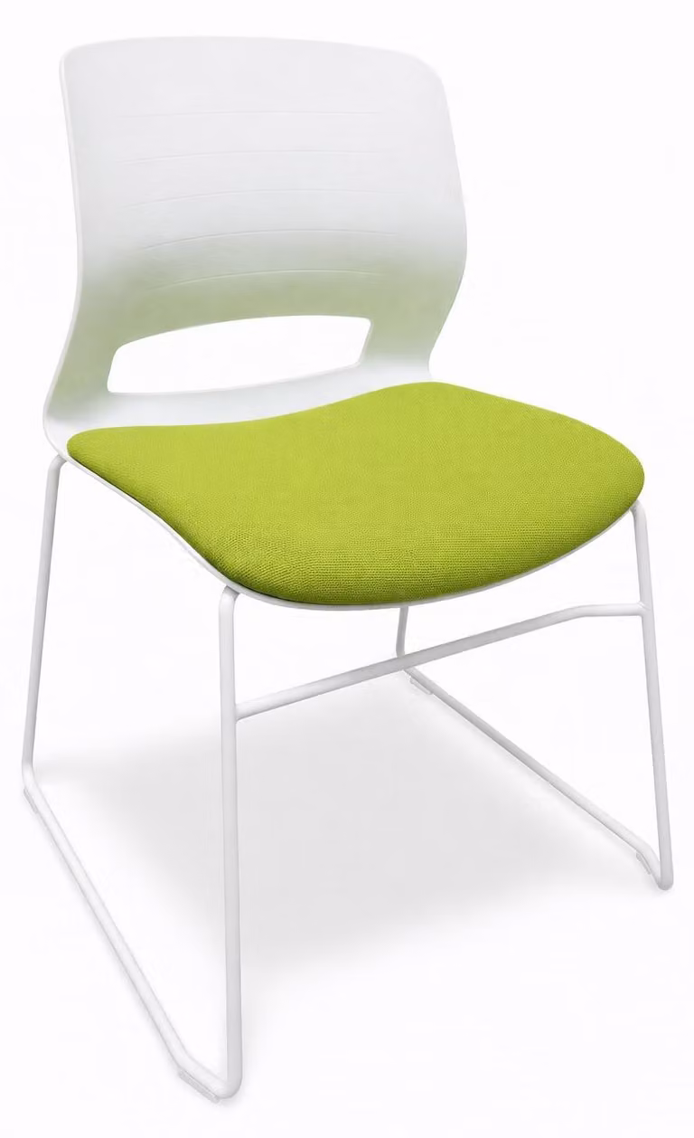 Sedia da seminario con schienale in plastica bianca e imbottitura verde
