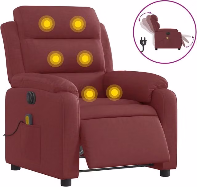 Poltrona Massaggiante | Sedia Relax Reclinabile Elettrica Rosso Vino Tessuto