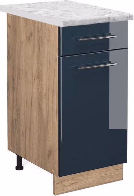 Mobiletto base per cucina Vicco Fame-Line Blu scuro lucido e Rovere dorato L: 40 cm