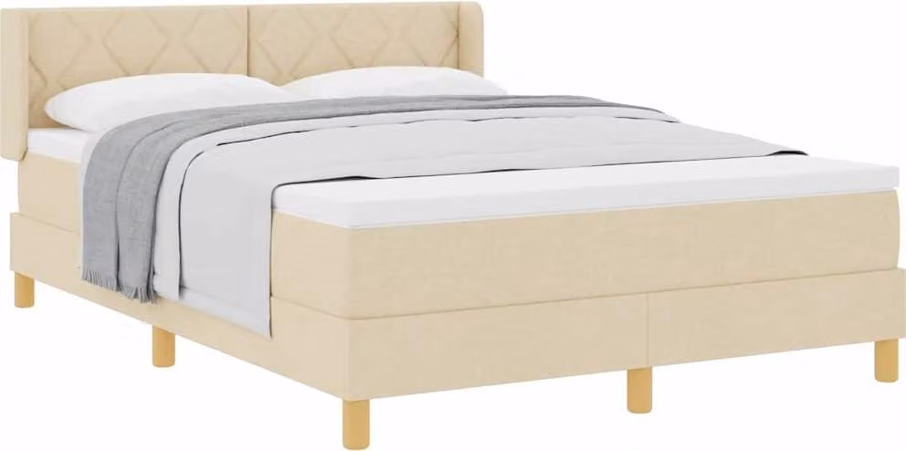 Letto a molle con materasso crema 140 x 190 cm in tessuto