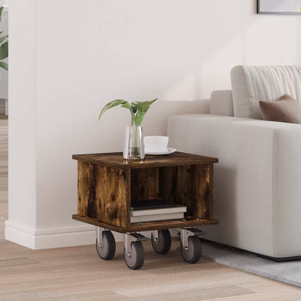 Supporto TV moderno vidaXL in legno ingegnerizzato color rovere fumé con ruote L/P/H: 37 x 35 x 35 cm