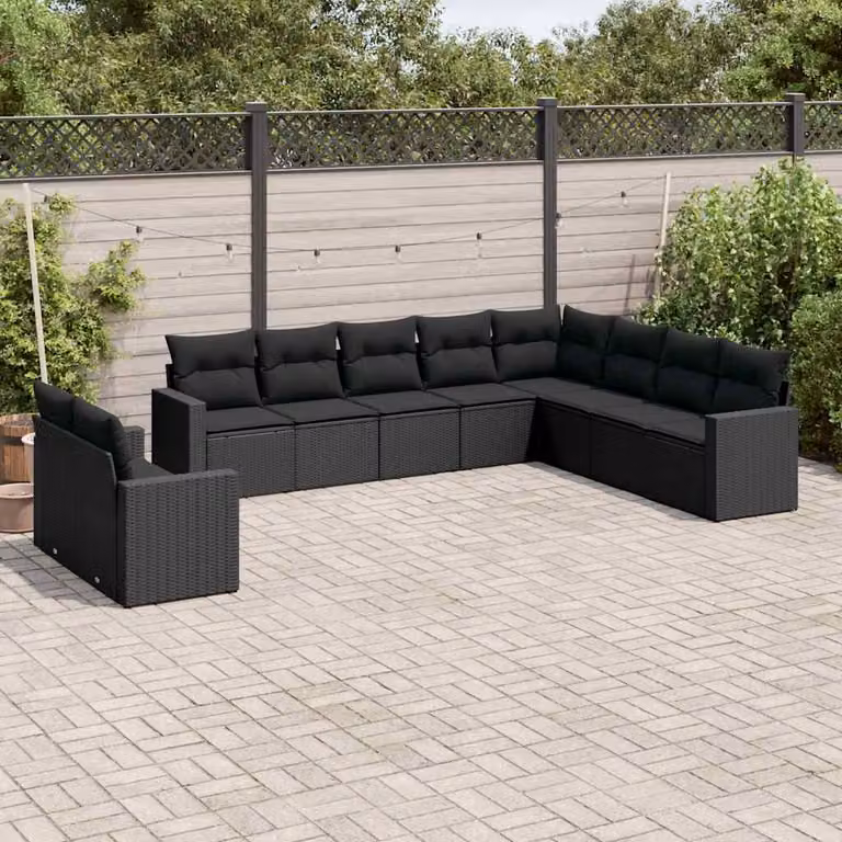 Set di Divani da Giardino a L vidaXL in Polyrattan Nero con Cuscini e Struttura in Acciaio