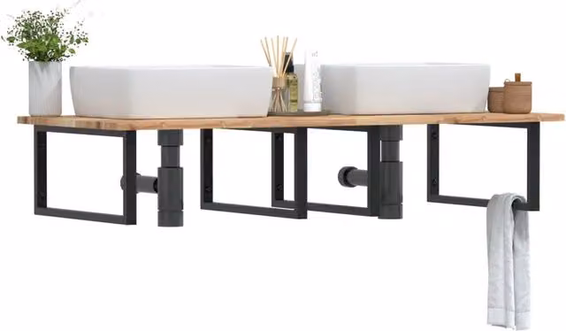 Ripiano a parete per lavabo vidaXL in legno di acacia e metallo nero e marrone L: 60 cm, P: 60 cm, H: 5 cm