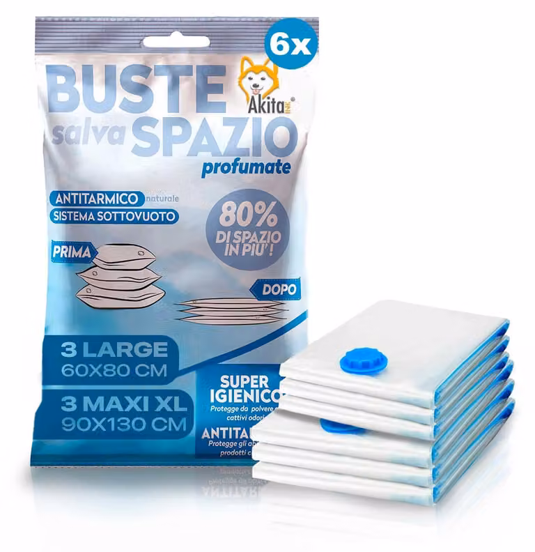 Akitaink Sacchetti Sottovuoto Piumoni 6 Pezzi 130x90 e 80x60
